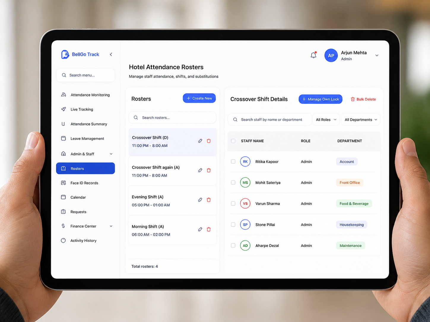 BellGo Track roster planning dashboard